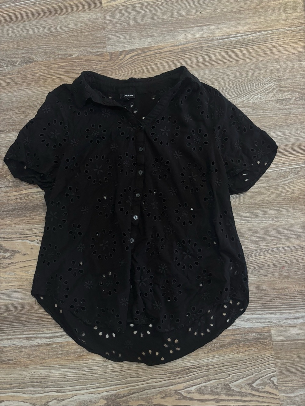 Torrid Black Eyelet Button Down Short Sleeve Shirt - 2